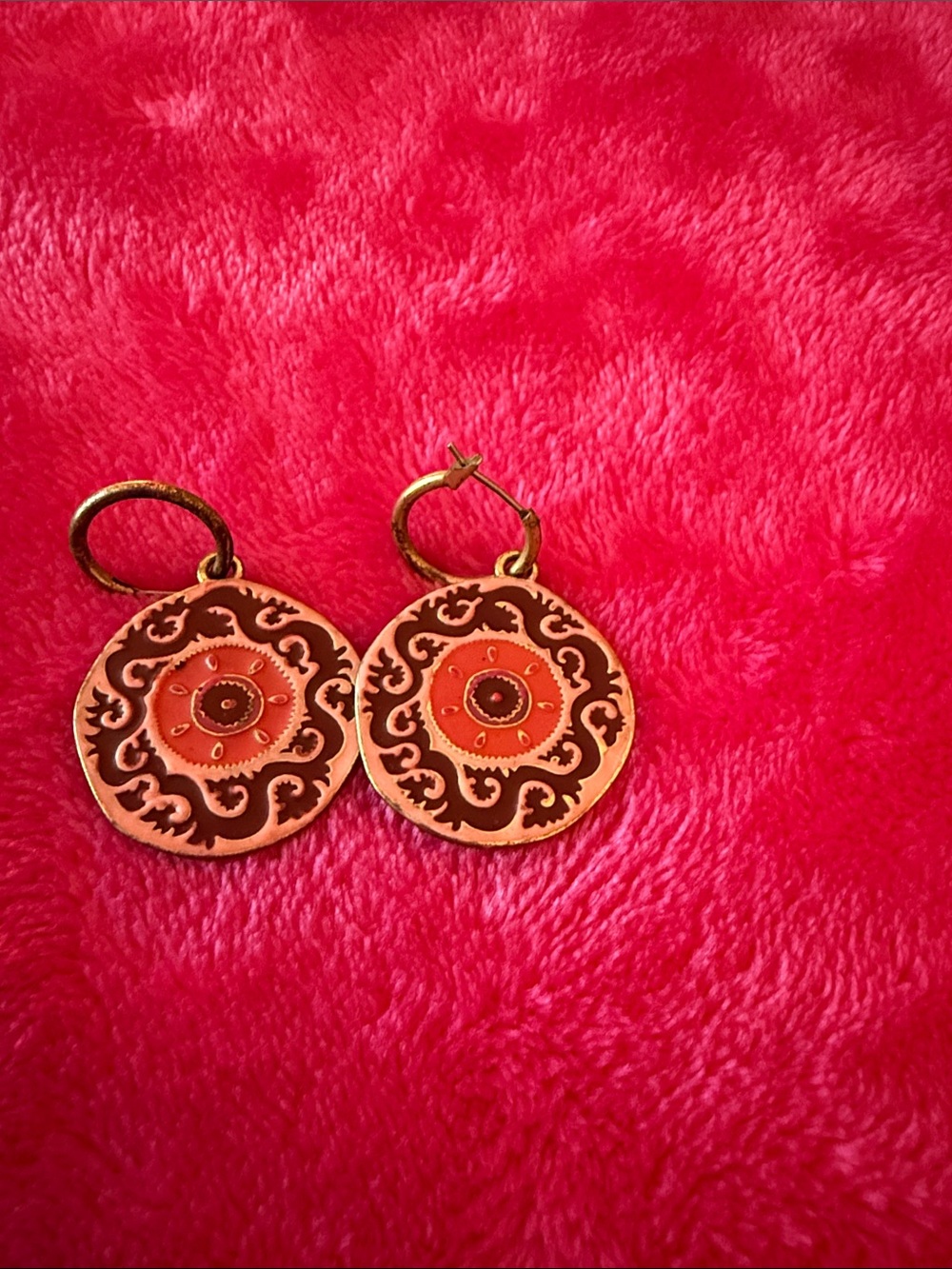 Lucky Brand Gold-Tone Pink and Burgundy Medallion Hoop Earrings - Women Jewelry